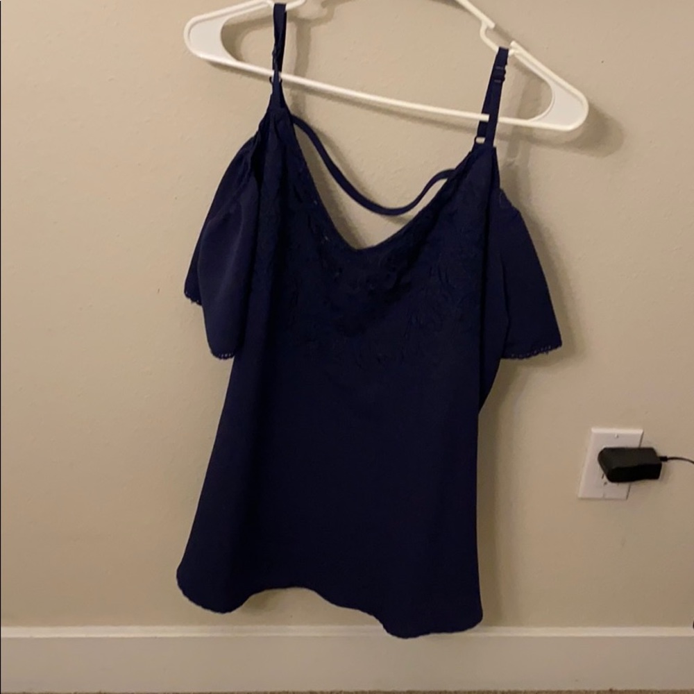 Blue cold shoulder shirt